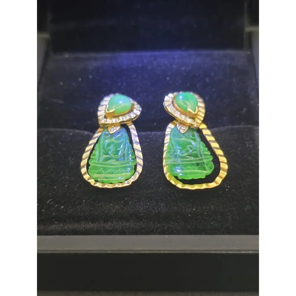 GIA Type A Jadeite Jade Carved Convertible Drop Earrings